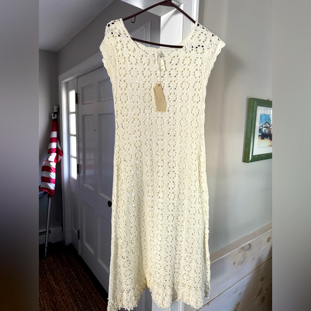 Anthropologie Brittania White Crochet Midi Dress Midi Size Medium